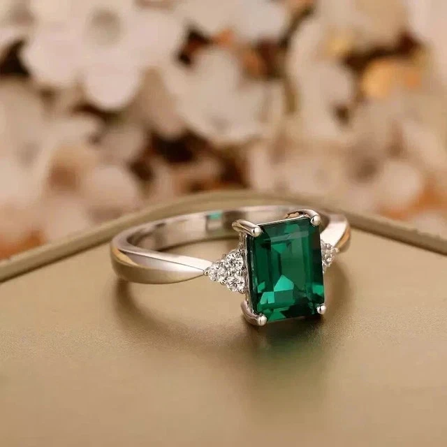 Natürlicher grüner Smaragd-Verlobungsring 3,00 kt Smaragdschliff 14 K Weißgold vergoldet