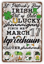 St. Patrick  s Day Tin Metal Signs Home D cor, Lucky Shamrock, Pot of Gold, Lepre