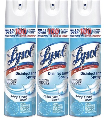 Lot Of 3 Lysol Disinfectant Spray Crisp Linen Scent 19 oz
