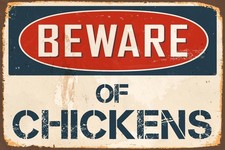 Beware of Chickens Vintage Aluminum Retro Tin Metal Signs Home D cor 8x12