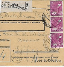Paketkarte Netra/Herleshausen nach Eglfing/Kasino, 1947, MeF