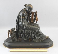 Lg Antique EUGENE LAURENT French Bronze Sculpture Neoclassic Greek SAPPHO & Lyre