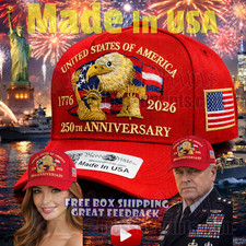 USA 250th Anniversary Hat Cap Eagle 1776 2026 RED Veteran Gift Made In USA V1.0