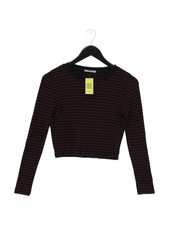 Zara Women's Top M Black Striped 100% Other Long Sleeve Crew Neck Cropped