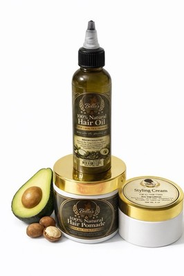 Bella s Beauty Hair 100% Natural Hair Oil 4oz+ Pomade 8oz + Styling Cream 4ozSet