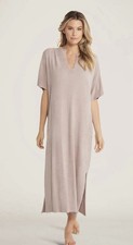 Barefoot Dreams Cozychic Ultra Lite Gray Knit Caftan Midi Dress Side Slits OS