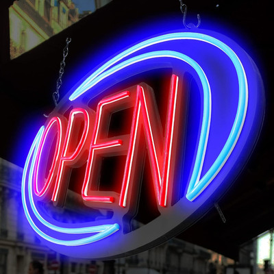 Bright LED Open Sign for Business - 32x16 Inch with Remote Control & Flashing