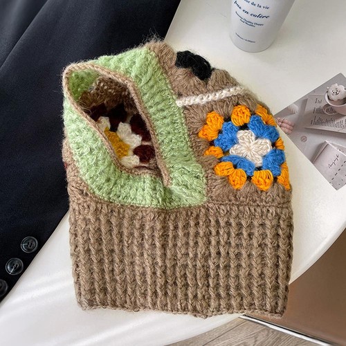 Crochet Flower Knitted Yarn Hat Colorful Knitted Hooded Caps Outdoor - Picture 13 of 13