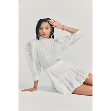 LoveShackFancy Viola Dress Antique White Lace Cotton Prairie Mini S Coquette