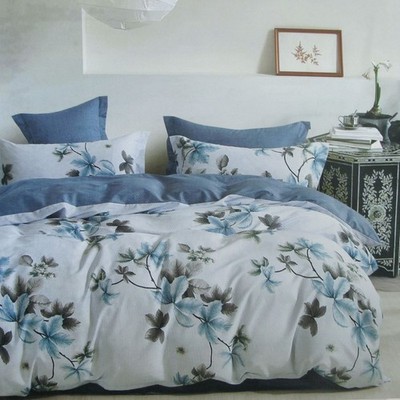 300TC Milla Blue Reversible Cotton Quilt Cover Set