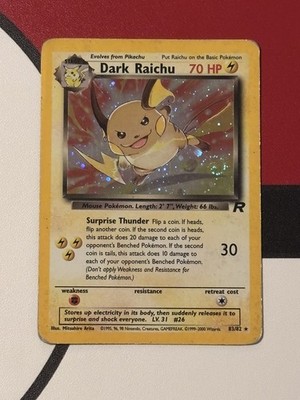 Pokemon Team Rocket Set Dunkles Raichu Holo Secret Rare Karte 83/82 mit schönem Swirl 