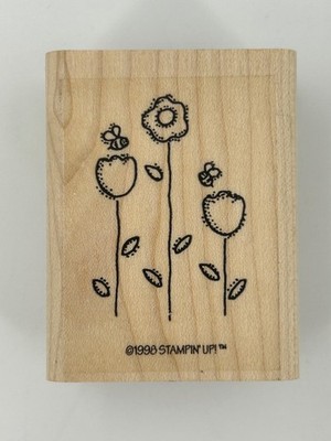Stampin Up Flowers Long Stem Spring Garden Wood Mount Rubber Stamp Card Craft