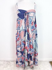 LOVESTITCH BLUE ORANGE FLORAL SLEEVELESS BOHO FLOWY MAXI DRESS SZ MEDIUM