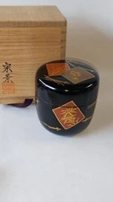 Miyata Munekage Colored Paper Makie Natsume Tea Caddy w/Box Tea Utensils UNUSED
