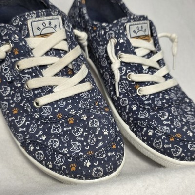 Skechers Bobs B Cute Itty Kitty Cat Lovers Canvas Slip On Sneakers Navy Size 6.5
