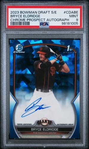 Bryce Eldridge #CDA-BE 2023 Bowman Draft Chrome Sapphire Prospect Autograph card