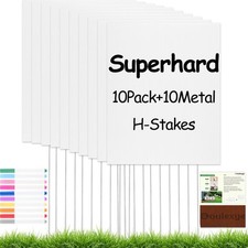 10 Pack White Plastic Yard Signs with Stakes, 17x12 Inch Blank Lawn Signs for...