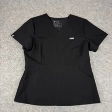 FIGS Adra Slim V-Neck Scrub Top Black Womens Medium M