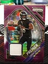 LAMAR JACKSON 2025 PANINI PRIZM PREMIER PATCH PURPLE PULSAR PRIZM PJY-LJN RAVENS