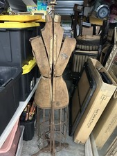 Antique Victorian Dress Form Wire Bustle Skirt Cage Cast Iron Wheels Mannequin