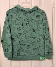 Minecraft Hoodie Pullover Boys Green Graphic W Logo Sz L 10/12 NEW W Tags