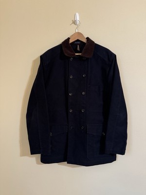 Drake's London Double Breasted Moleskin Work Coat Corduroy Collar