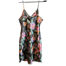 Private Luxuries Floral Nightgown Slip Black Pink Orange Blue M Made in USA