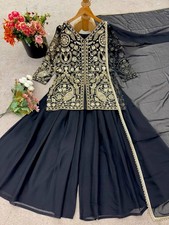 New Beautiful Faux Georgette Top Palazzo And Black Dupatta For Function Party