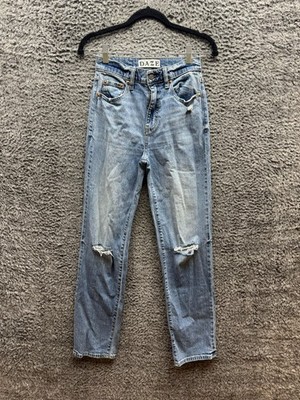 Daze Tough Love High Rise Distressed Denim Jeans Medium Wash Blue Womens Size 24