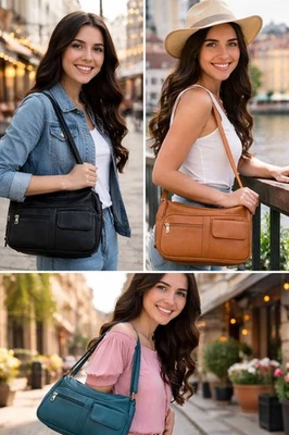SILVERFEVER Medium Leather Hobo Handbag for Women – Shoulder Purse with... - Image 1 of 2