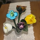 VTG Hand Blown Art Glass Flowers 11”-12” Long Stem Flowers Murano Style Set Of 5