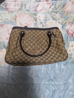 Gucci GG Canvas Sukey Tote Bag Beige Brown Gold Hardware Auth