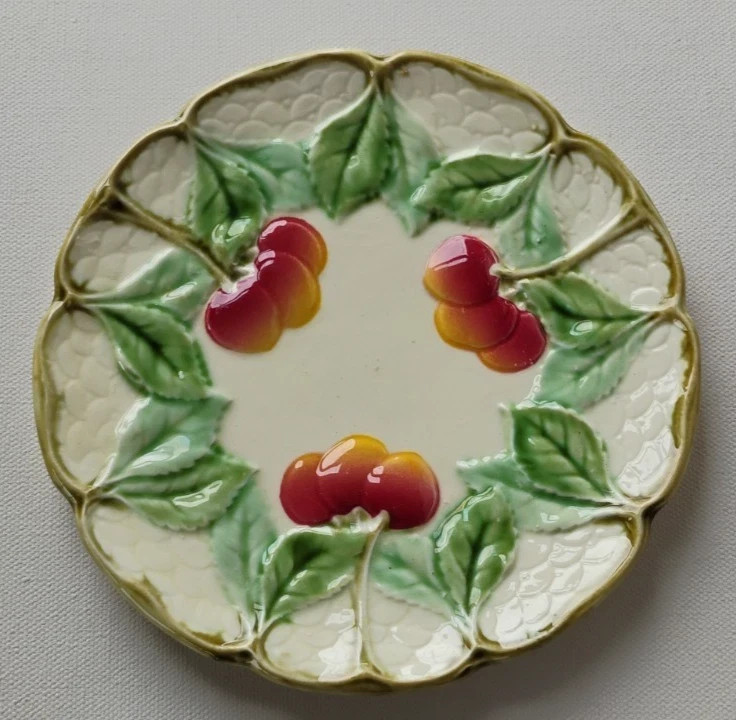 Vintage Czechoslovakia Cherries Pattern Majolica Art Pottery Plate