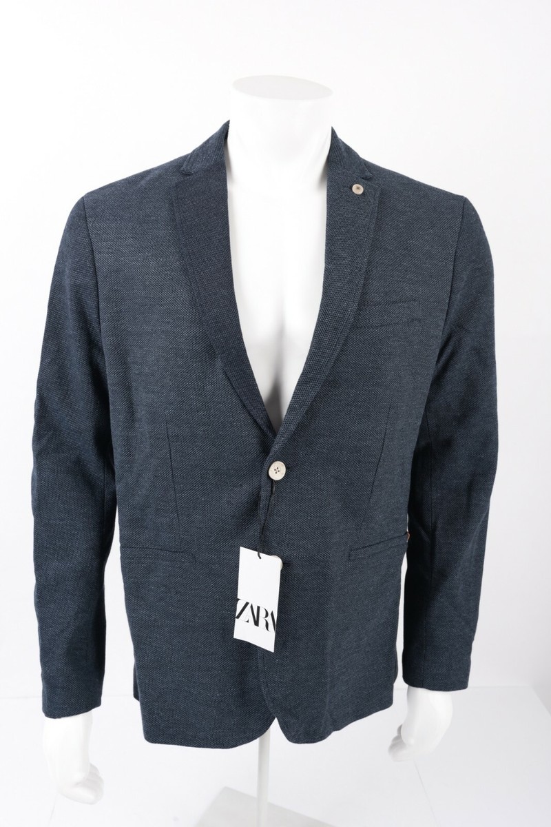 Zara Mens Suit Jacket Blazer US 44 EU 54 Navy Blue Elbow
