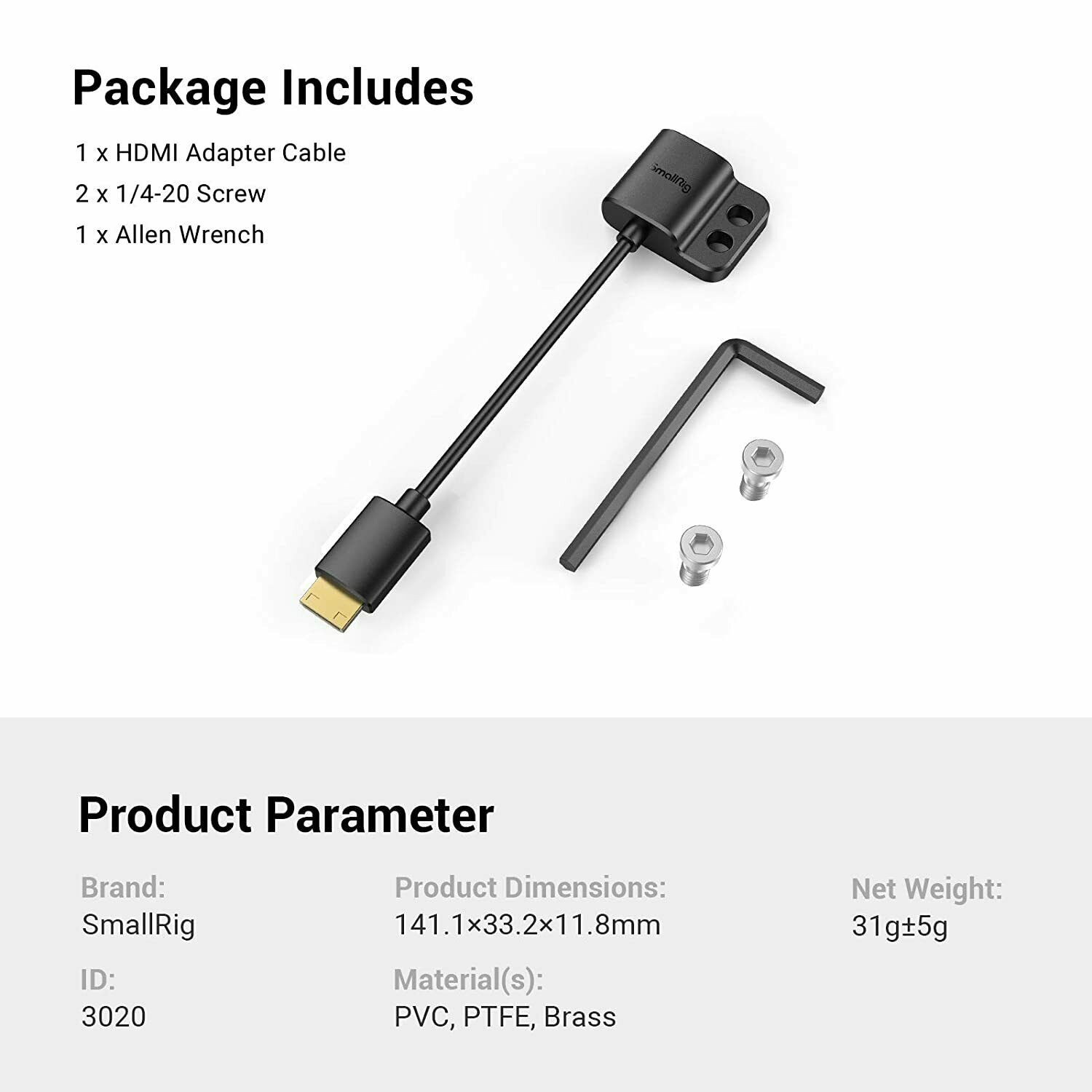 SMALLRIG Ultra Slim 4K Adapter Cable (C to A)4K@60HZ, for Nikon Z6, Z7, D780