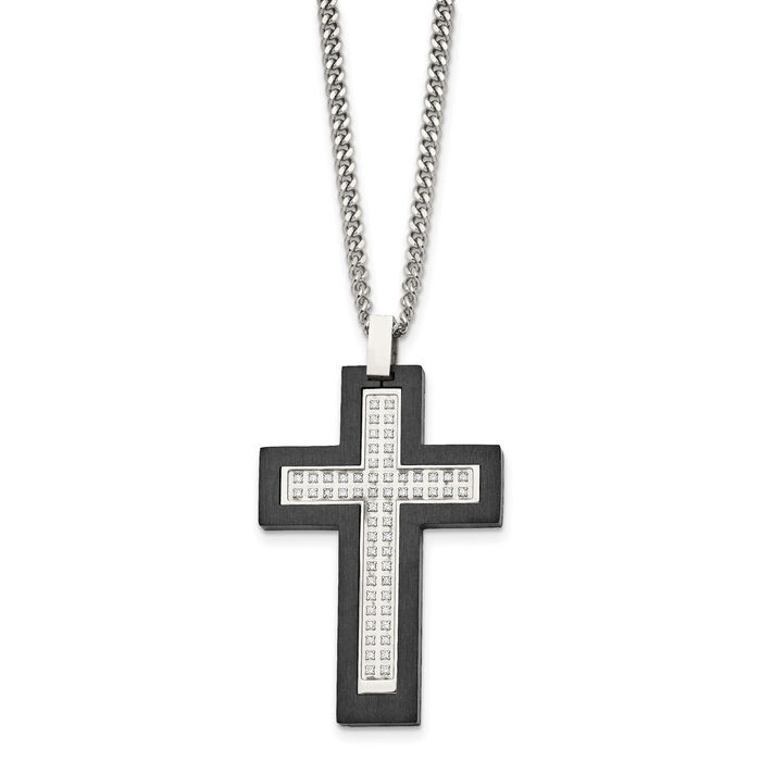 Stainless Steel Black Edges CZ Cross Necklace | eBay