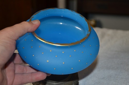 Antique MOSER Gold Enamel dot, Blue Glass Footed Compote w/ Lid 9"x7" - Picture 5 of 9