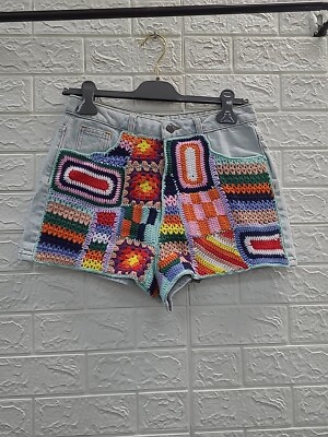 New Farm Rio Mixed Crochet Denim Shorts Size 27