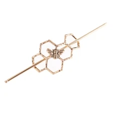 Goldtone Vintage Look Hollow Metal Hair Pin Stick with Bumble Bee - New