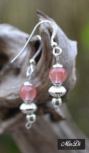 Handmade earring set with Sterling Silver & Cherry Quartz - Picture 2 of 4
