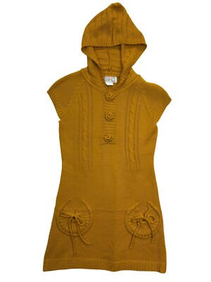 F&F Dress Womens Small Gold Mustard Yellow Sweater Hooded Knit Mini Dress