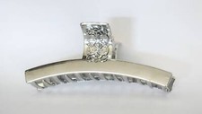 Long shiny silver tone filigree metal hair claw clip