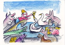 LUZZATI EMANUELE -LELE " LA DONNA CIGNO" , 2000 circa - SERIGRAFIA - GRAFICA