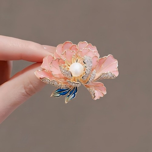 Fashion Crystal Pearl Camellia Flower Brooch Pin Women Wedding Bouquet Jewelry - Picture 11 of 24