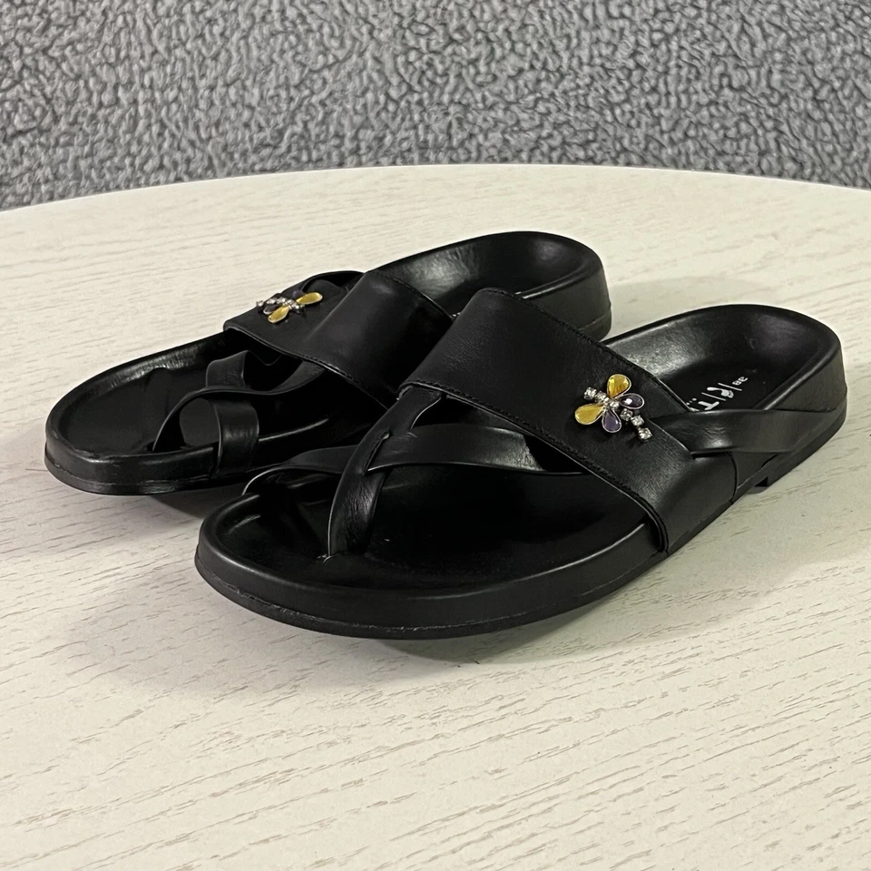 Tatami Birkenstock Sandals Womens 38 / 7 Black Dragonfly Toe Loop Strappy Slides - Image 2 of 4