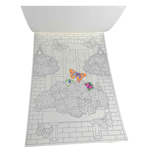 VTG Red Farm Studio Butterflies LARGE COLORING BOOK 6PG Carroza Art Attached 18" - Picture 4 of 8