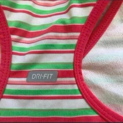 Nike Tank Top Dri Fit V-Neck Athletic Coral Green Stripe Youth Girls Medium EUC - Picture 6 of 7