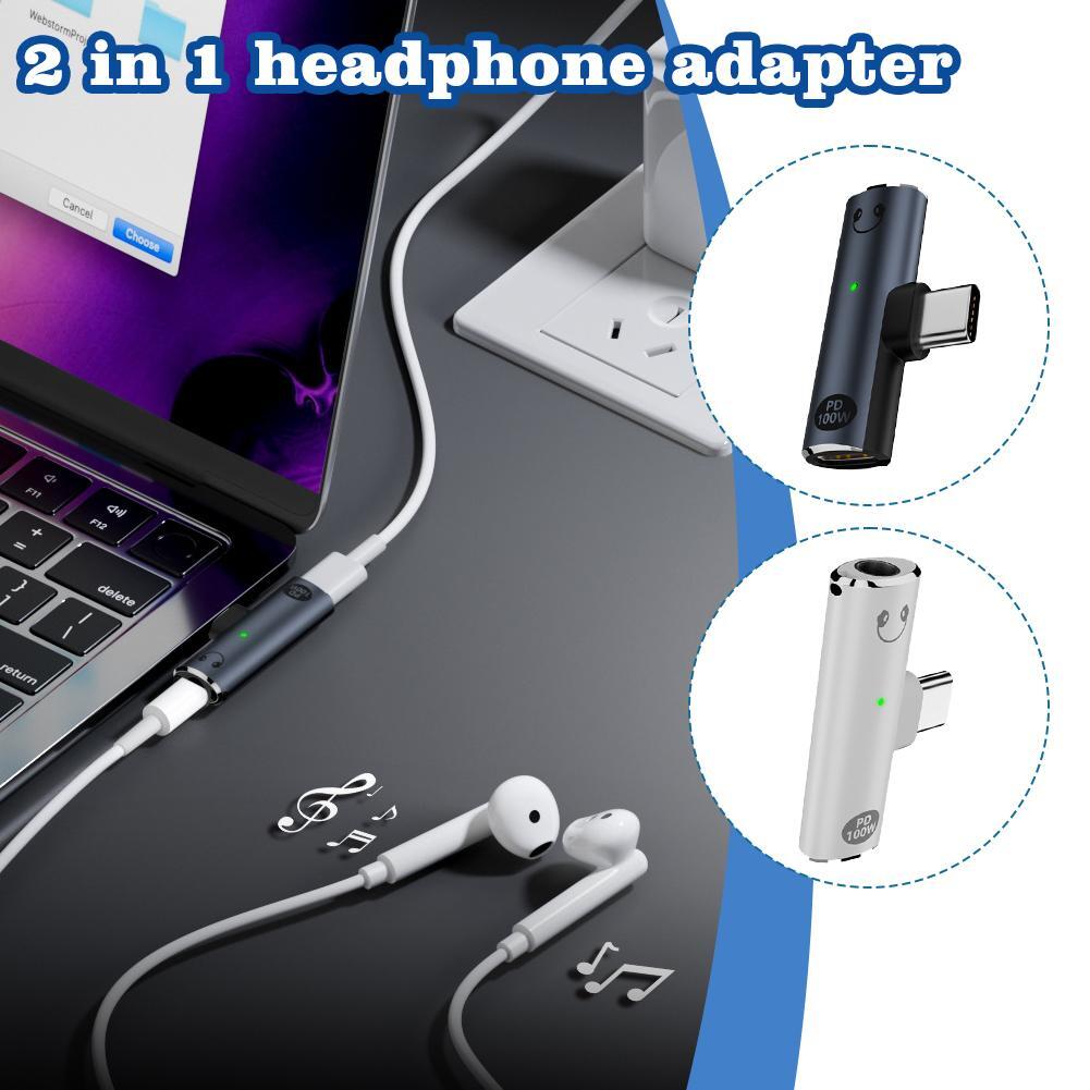 2 in 1 Type C to 3.5mm Jack Aux Audio Headphone USB-C Charging Cable Adapter