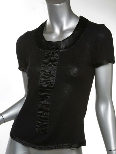 BALENCIAGA KNIT Black Cotton Short Sleeve Button Top Blouse FR40 US8