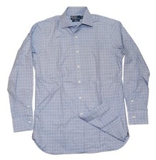 145 Polo Ralph Lauren Mens Classic Fit Spread Dress Shirt Check Blue Navy 16 40